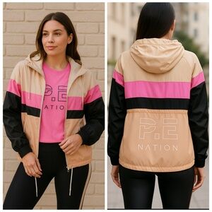P.E NATION x Shopbop Speed Cut Colorblock Windbreaker Jacket Beige Pink Small